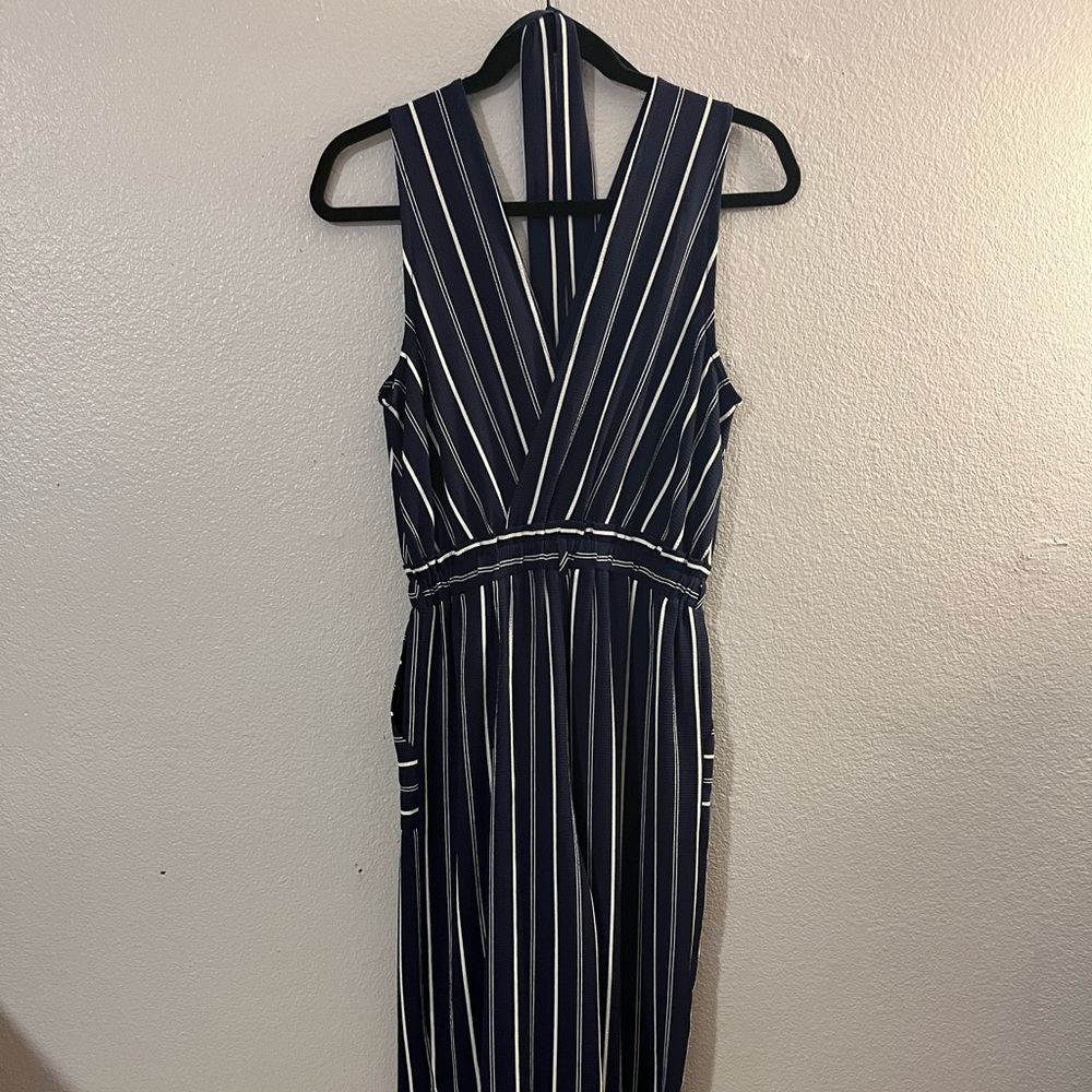Monten stripped jumpsuit with pockets, size M low slits on legs